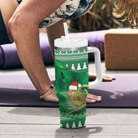 New Zealand Kakapo Christmas In July Tumbler With Handle Silver Fern Santa Xmas Green Color LT22 - Polynesian Pride