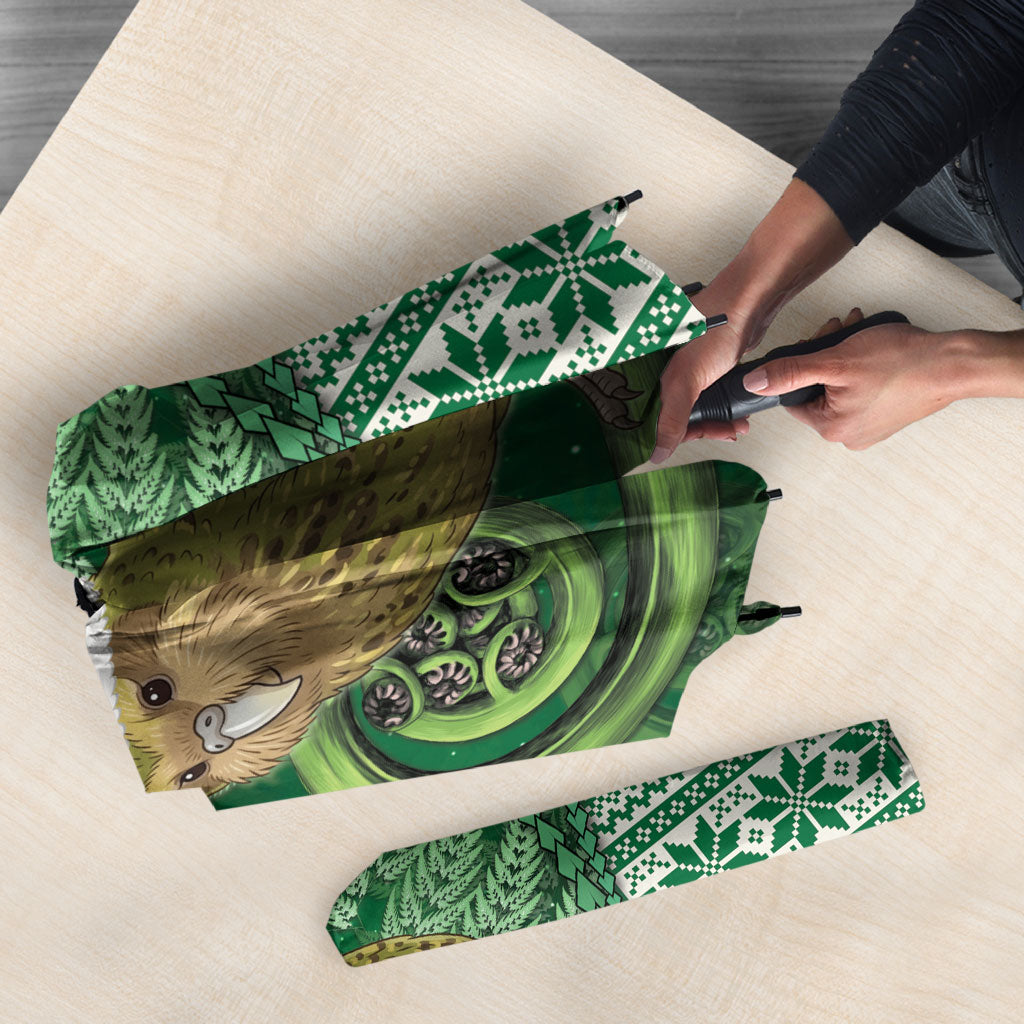 New Zealand Kakapo Christmas In July Umbrella Silver Fern Santa Xmas Green Color