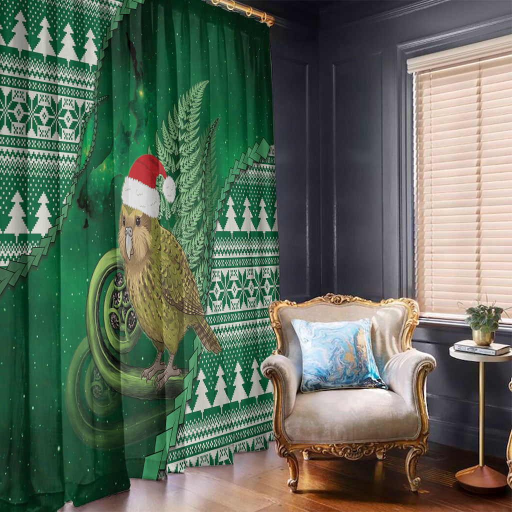 New Zealand Kakapo Christmas In July Window Curtain Silver Fern Santa Xmas Green Color