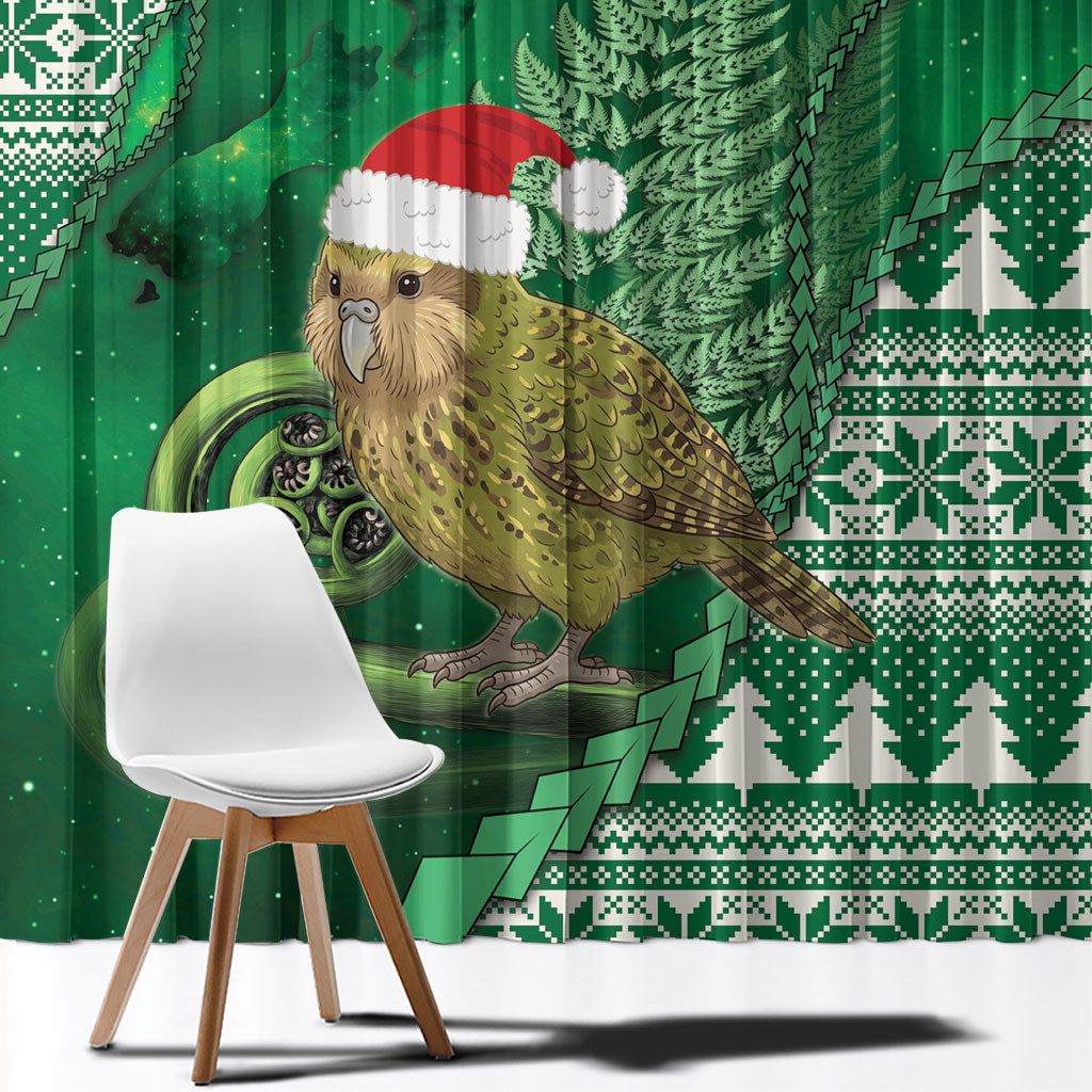 New Zealand Kakapo Christmas In July Window Curtain Silver Fern Santa Xmas Green Color