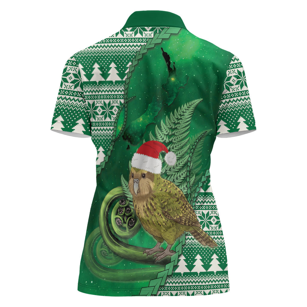 New Zealand Kakapo Christmas In July Women Polo Shirt Silver Fern Santa Xmas Green Color LT22 - Polynesian Pride