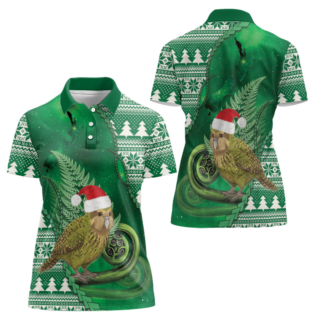 New Zealand Kakapo Christmas In July Women Polo Shirt Silver Fern Santa Xmas Green Color LT22 - Polynesian Pride
