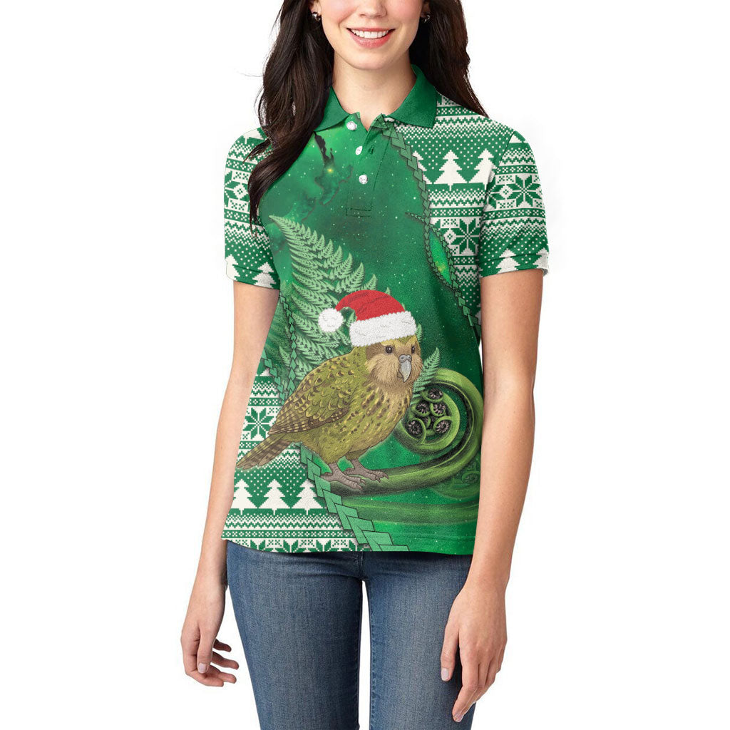 New Zealand Kakapo Christmas In July Women Polo Shirt Silver Fern Santa Xmas Green Color LT22 - Polynesian Pride