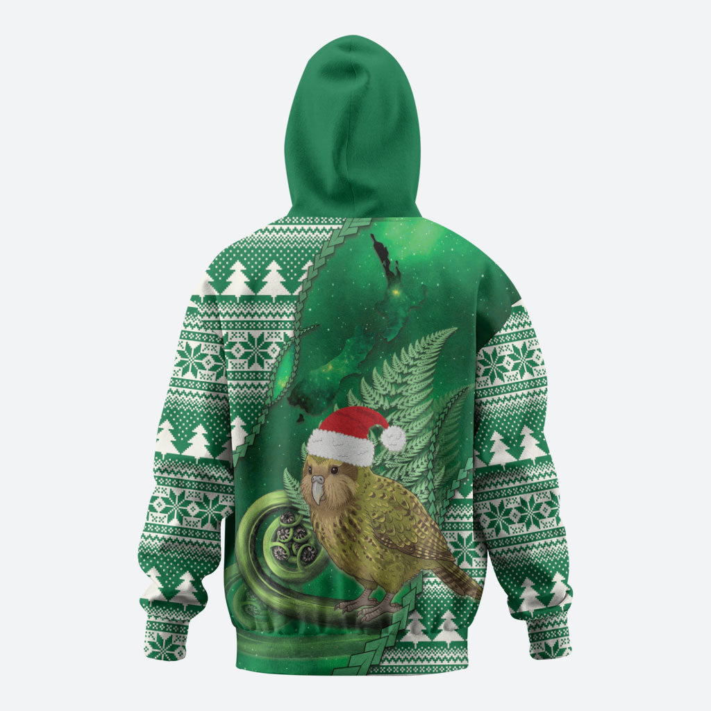 New Zealand Kakapo Christmas In July Zip Hoodie Silver Fern Santa Xmas Green Color