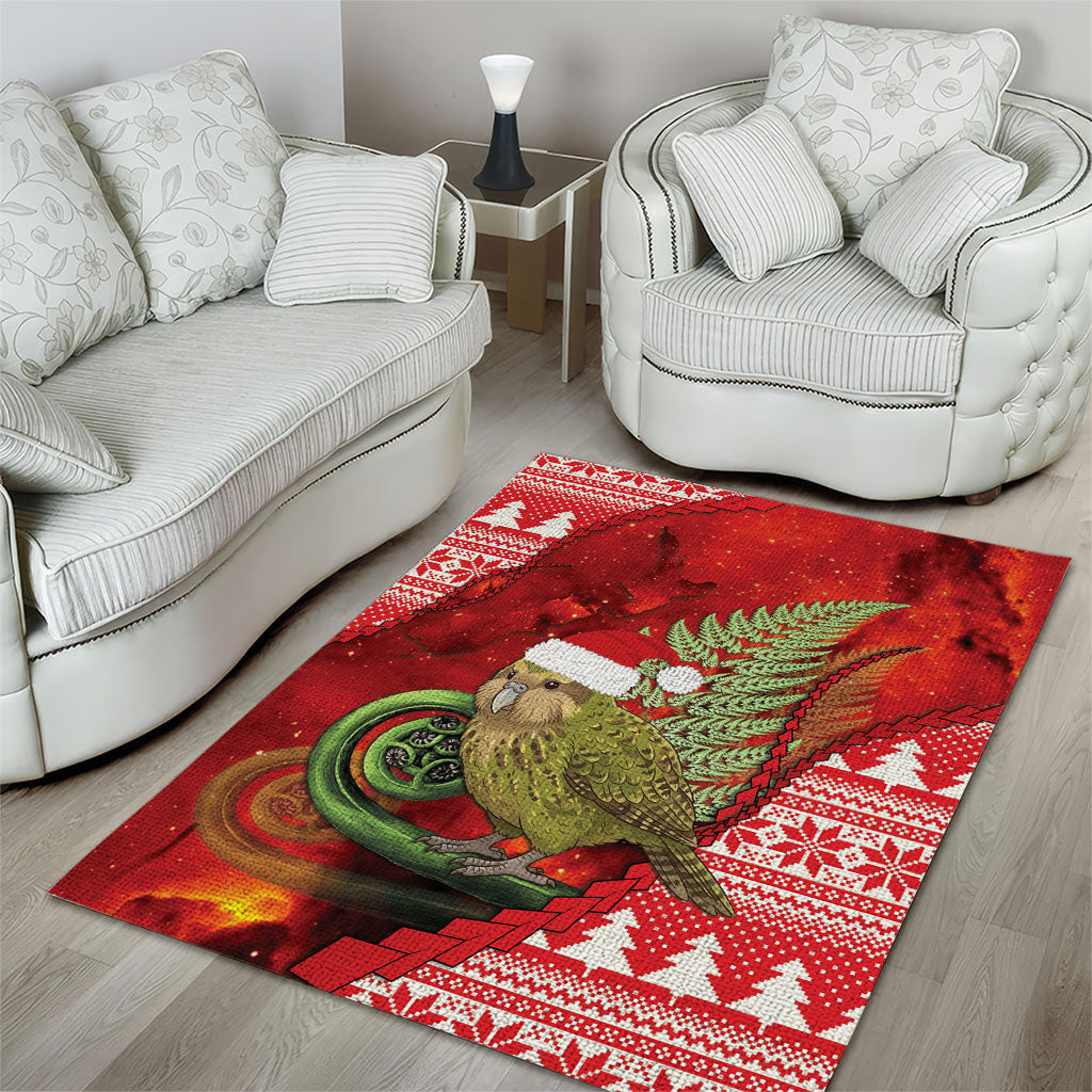 New Zealand Kakapo Christmas In July Area Rug Silver Fern Santa Xmas Red Color