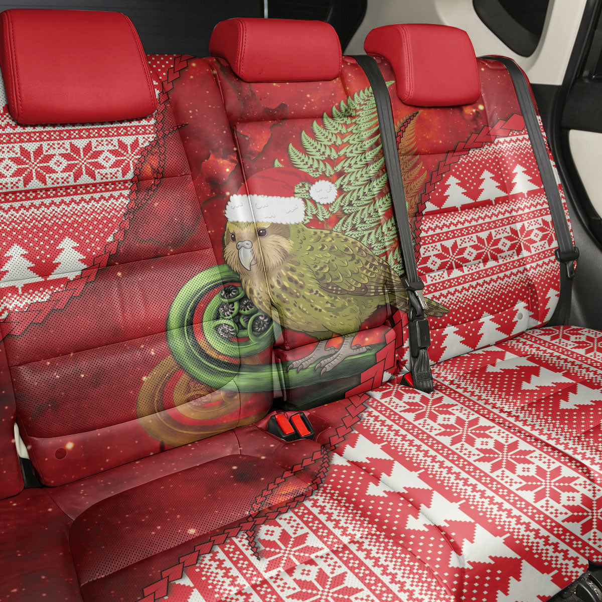 New Zealand Kakapo Christmas In July Back Car Seat Cover Silver Fern Santa Xmas Red Color LT22 - Polynesian Pride