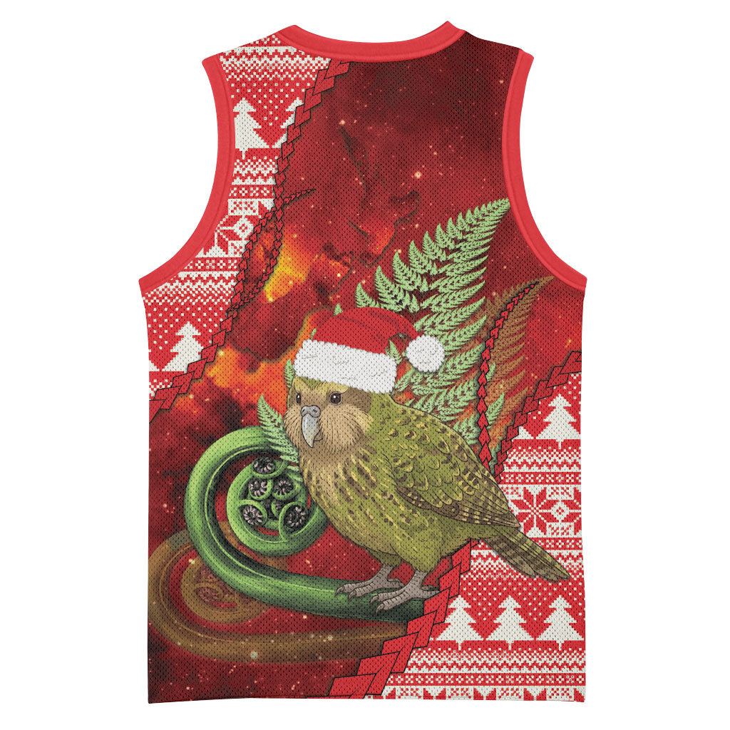 New Zealand Kakapo Christmas In July Basketball Jersey Silver Fern Santa Xmas Red Color LT22 - Polynesian Pride