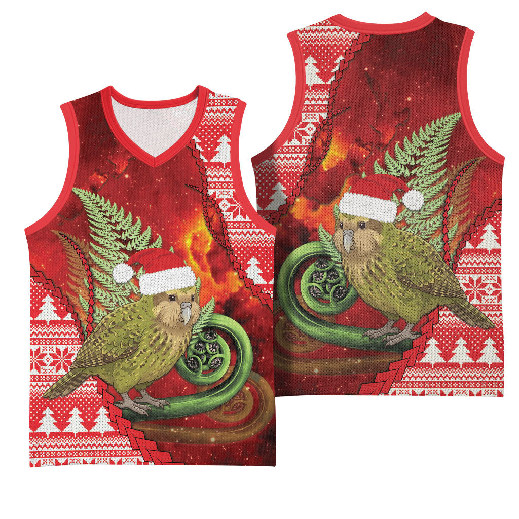 New Zealand Kakapo Christmas In July Basketball Jersey Silver Fern Santa Xmas Red Color LT22 - Polynesian Pride