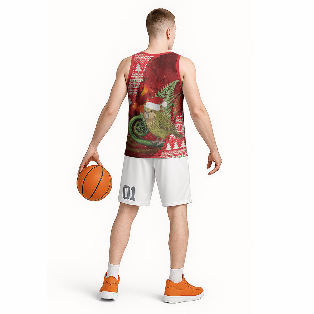 New Zealand Kakapo Christmas In July Basketball Jersey Silver Fern Santa Xmas Red Color LT22 - Polynesian Pride