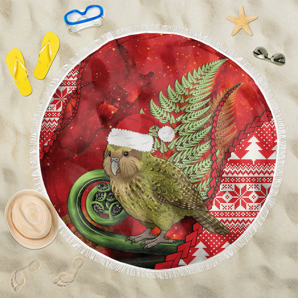 New Zealand Kakapo Christmas In July Beach Blanket Silver Fern Santa Xmas Red Color
