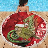 New Zealand Kakapo Christmas In July Beach Blanket Silver Fern Santa Xmas Red Color