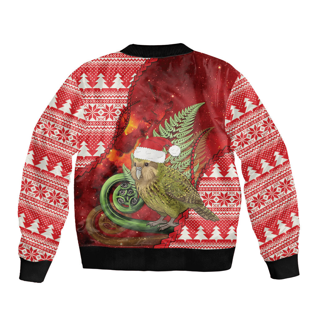 New Zealand Kakapo Christmas In July Bomber Jacket Silver Fern Santa Xmas Red Color