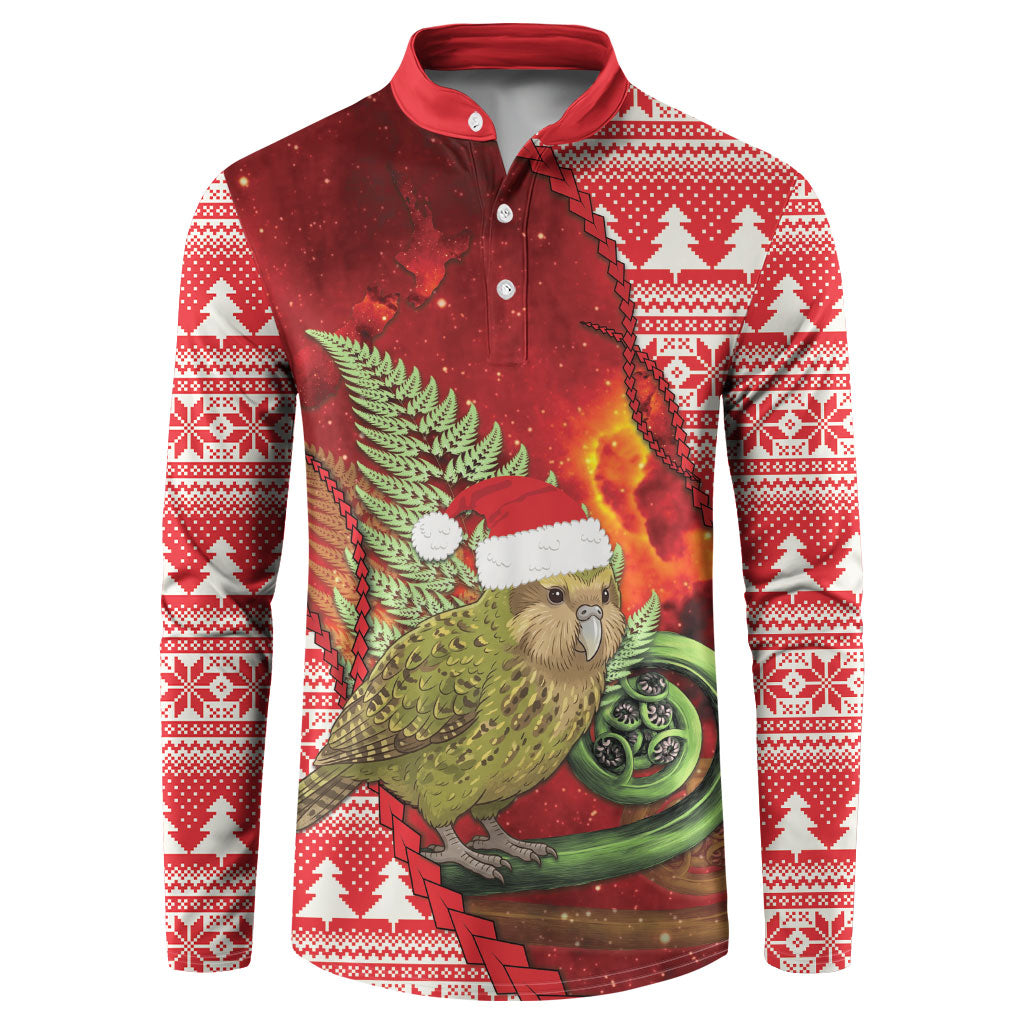 New Zealand Kakapo Christmas In July Button Sweatshirt Silver Fern Santa Xmas Red Color