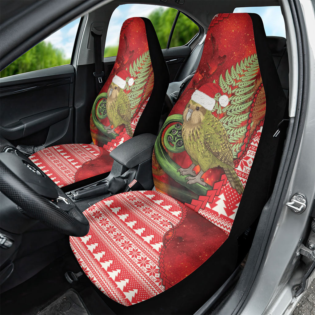 New Zealand Kakapo Christmas In July Car Seat Cover Silver Fern Santa Xmas Red Color LT22 - Polynesian Pride