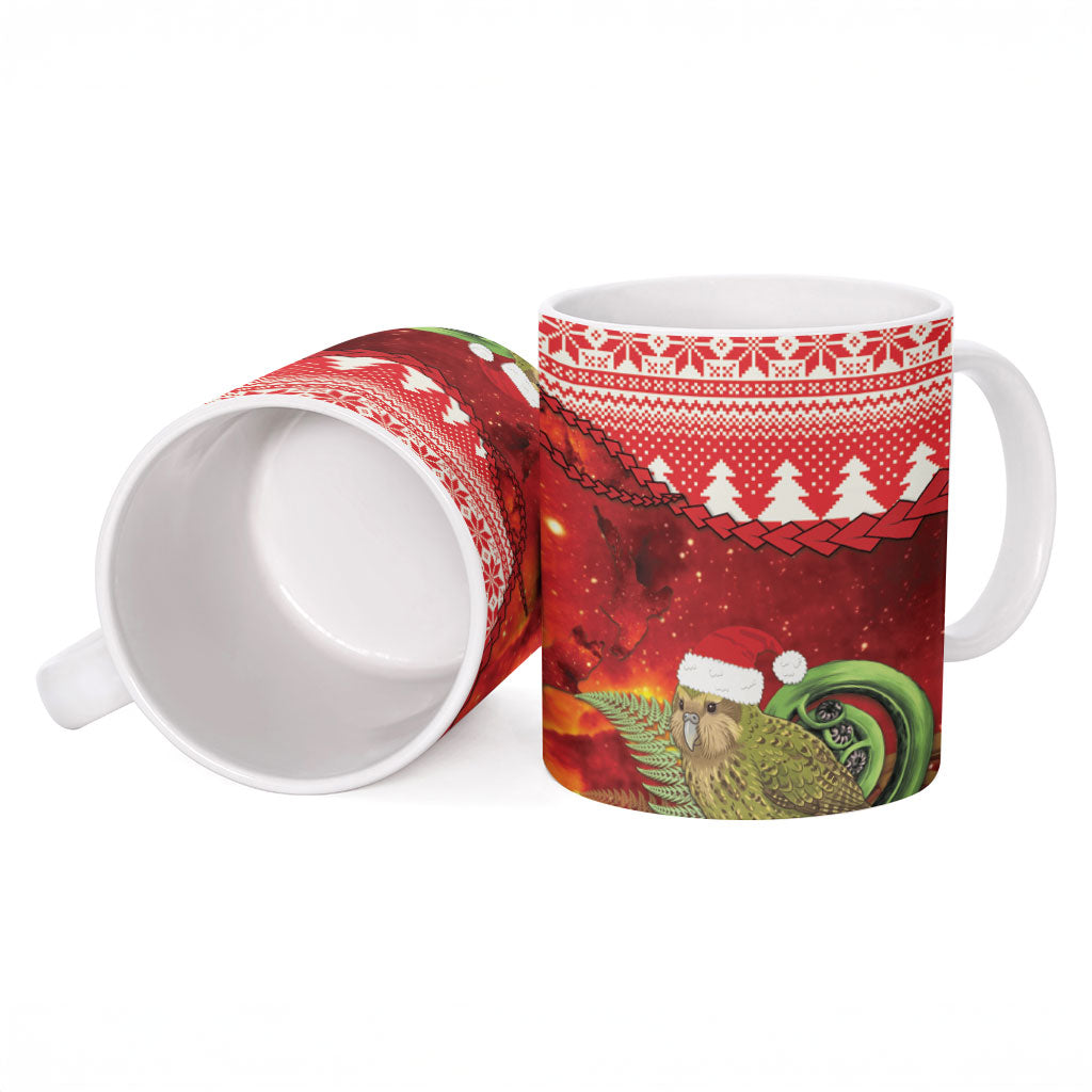New Zealand Kakapo Christmas In July Ceramic Mug Silver Fern Santa Xmas Red Color