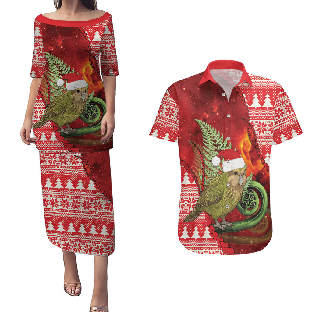 New Zealand Kakapo Christmas In July Couples Matching Puletasi and Hawaiian Shirt Silver Fern Santa Xmas Red Color LT22 Red - Polynesian Pride