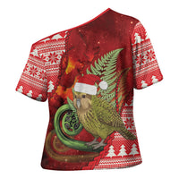 New Zealand Kakapo Christmas In July Cross Shoulder Shirt Silver Fern Santa Xmas Red Color LT22 - Polynesian Pride