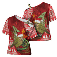 New Zealand Kakapo Christmas In July Cross Shoulder Shirt Silver Fern Santa Xmas Red Color LT22 - Polynesian Pride