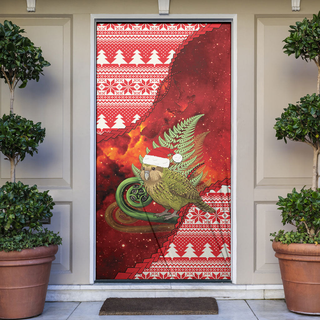 New Zealand Kakapo Christmas In July Door Cover Silver Fern Santa Xmas Red Color LT22 Red - Polynesian Pride