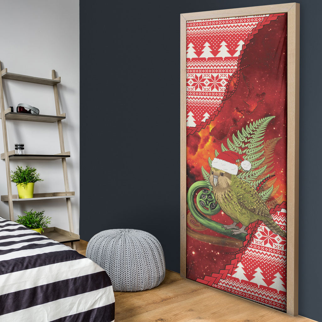 New Zealand Kakapo Christmas In July Door Cover Silver Fern Santa Xmas Red Color LT22 - Polynesian Pride