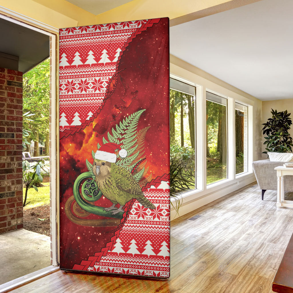 New Zealand Kakapo Christmas In July Door Cover Silver Fern Santa Xmas Red Color LT22 - Polynesian Pride