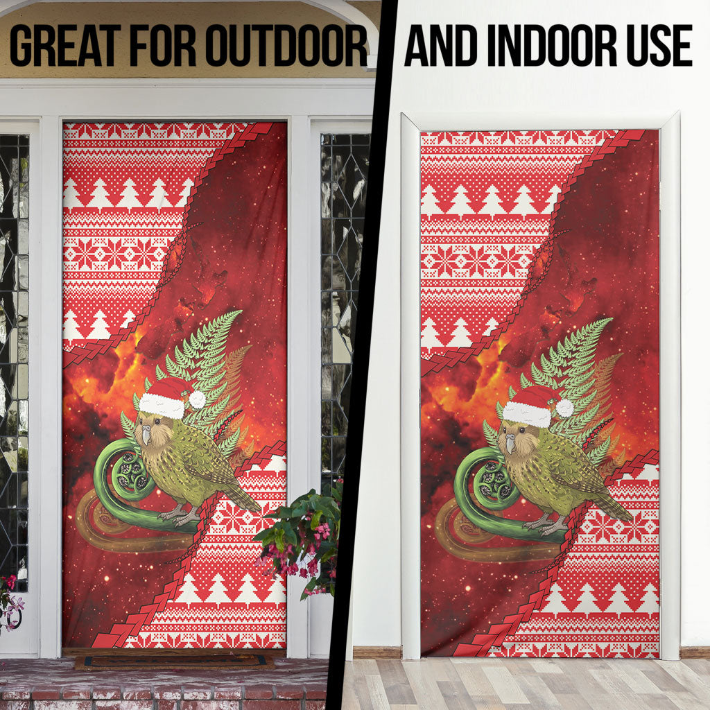 New Zealand Kakapo Christmas In July Door Cover Silver Fern Santa Xmas Red Color LT22 - Polynesian Pride