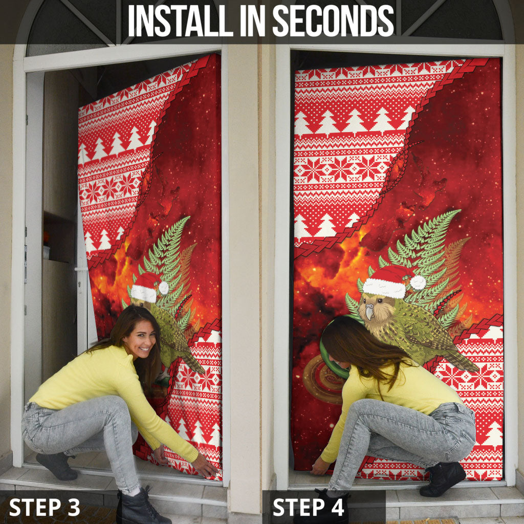 New Zealand Kakapo Christmas In July Door Cover Silver Fern Santa Xmas Red Color LT22 - Polynesian Pride