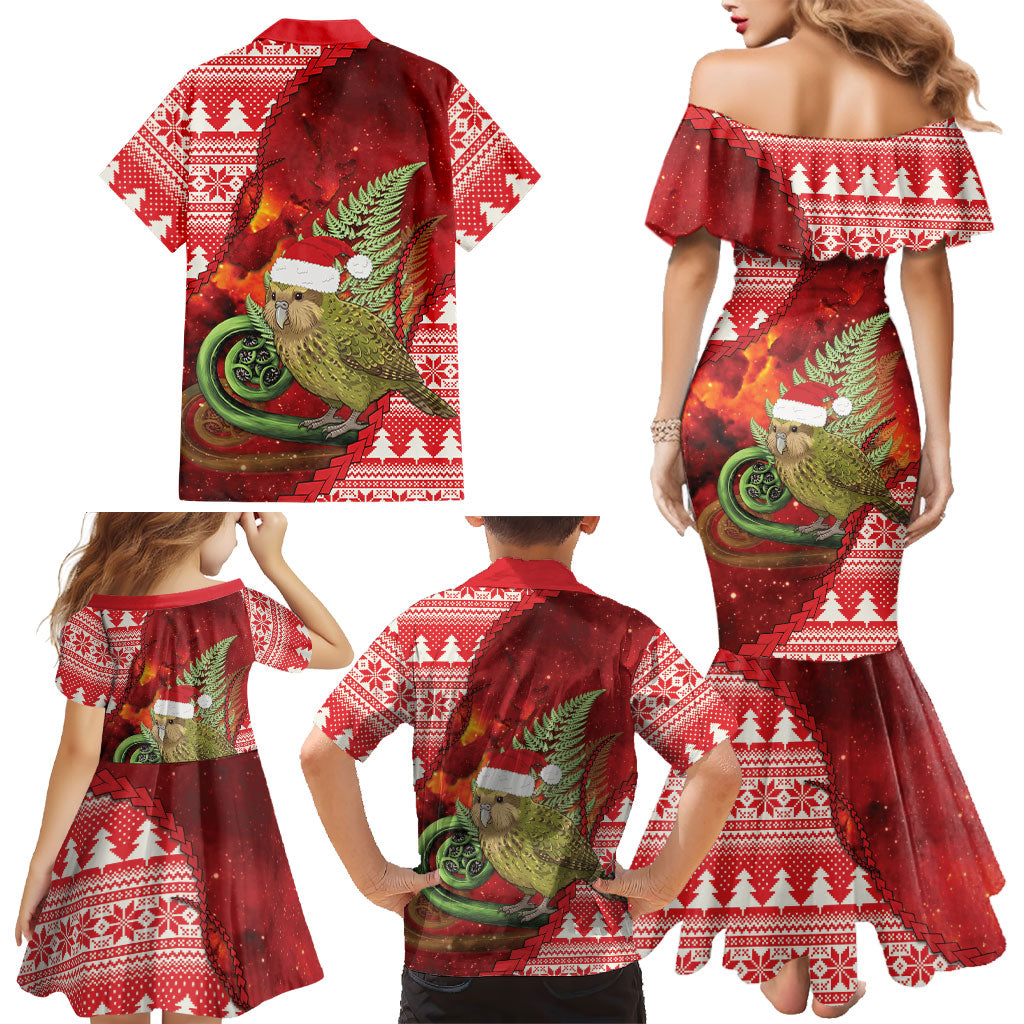 New Zealand Kakapo Christmas In July Family Matching Mermaid Dress and Hawaiian Shirt Silver Fern Santa Xmas Red Color LT22 - Polynesian Pride