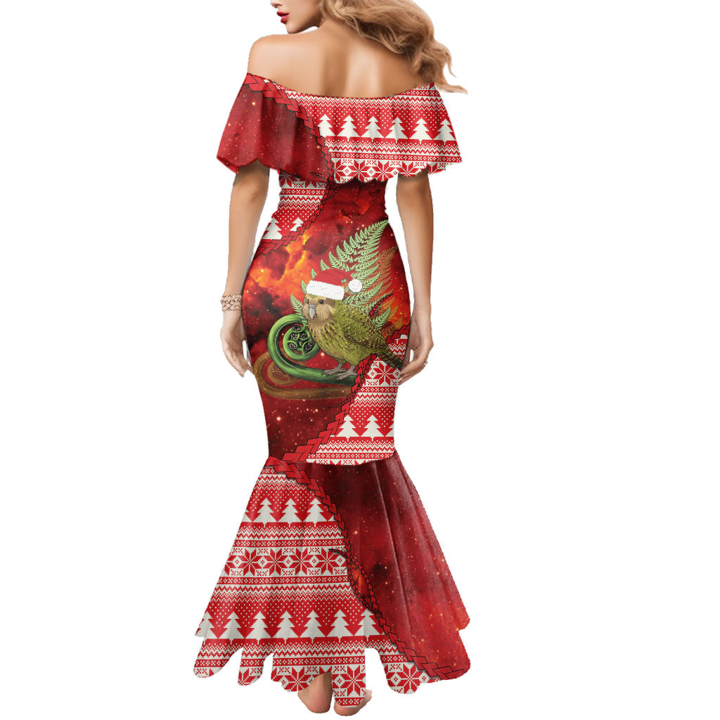 New Zealand Kakapo Christmas In July Family Matching Mermaid Dress and Hawaiian Shirt Silver Fern Santa Xmas Red Color LT22 - Polynesian Pride