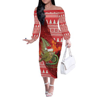 New Zealand Kakapo Christmas In July Family Matching Off The Shoulder Long Sleeve Dress and Hawaiian Shirt Silver Fern Santa Xmas Red Color LT22 Mom's Dress Red - Polynesian Pride