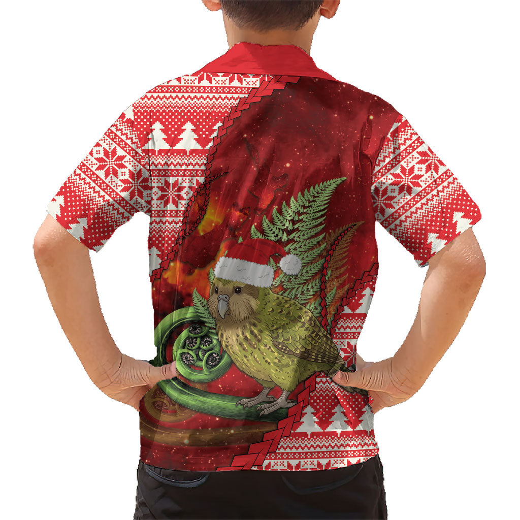 New Zealand Kakapo Christmas In July Family Matching Off Shoulder Maxi Dress and Hawaiian Shirt Silver Fern Santa Xmas Red Color