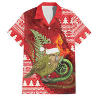 New Zealand Kakapo Christmas In July Family Matching Off Shoulder Maxi Dress and Hawaiian Shirt Silver Fern Santa Xmas Red Color