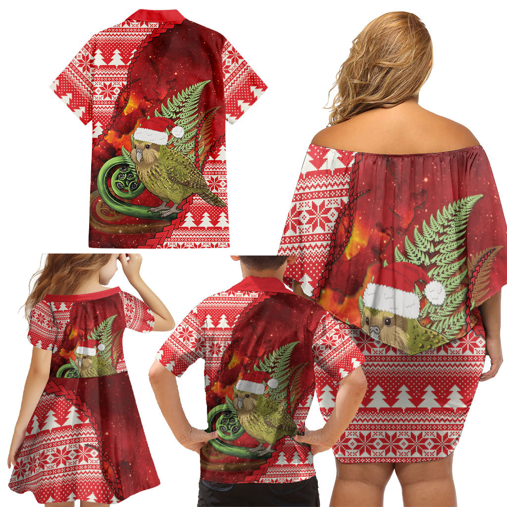 New Zealand Kakapo Christmas In July Family Matching Off Shoulder Short Dress and Hawaiian Shirt Silver Fern Santa Xmas Red Color LT22 - Polynesian Pride