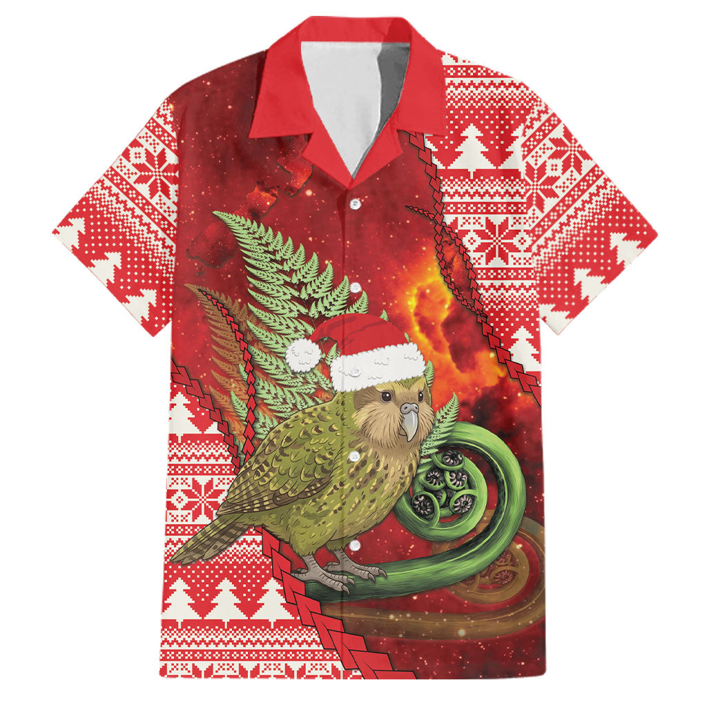 New Zealand Kakapo Christmas In July Family Matching Off Shoulder Short Dress and Hawaiian Shirt Silver Fern Santa Xmas Red Color LT22 Dad's Shirt - Short Sleeve Red - Polynesian Pride