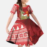 New Zealand Kakapo Christmas In July Family Matching Puletasi and Hawaiian Shirt Silver Fern Santa Xmas Red Color LT22 Daughter's Dress Red - Polynesian Pride