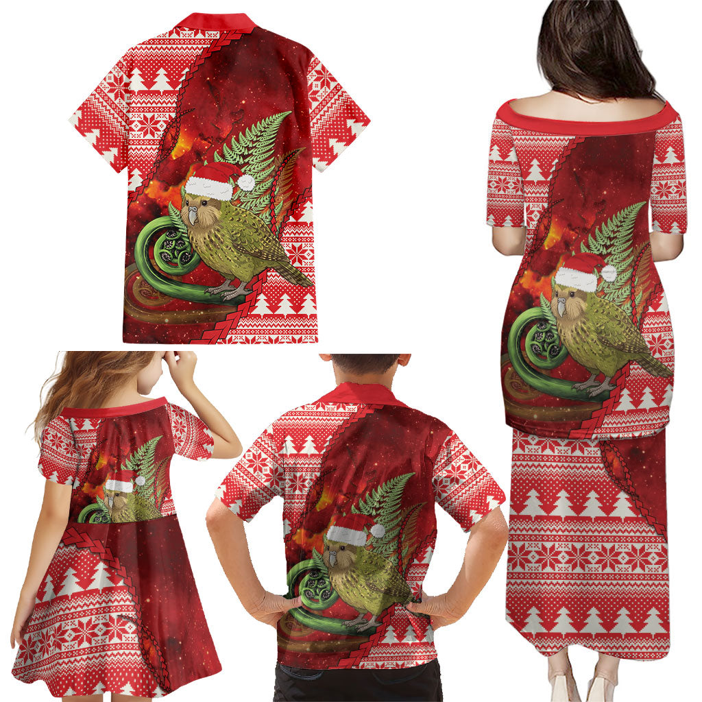 New Zealand Kakapo Christmas In July Family Matching Puletasi and Hawaiian Shirt Silver Fern Santa Xmas Red Color LT22 - Polynesian Pride