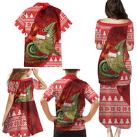 New Zealand Kakapo Christmas In July Family Matching Puletasi and Hawaiian Shirt Silver Fern Santa Xmas Red Color LT22 - Polynesian Pride
