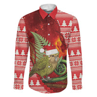 New Zealand Kakapo Christmas In July Family Matching Puletasi and Hawaiian Shirt Silver Fern Santa Xmas Red Color LT22 Dad's Shirt - Long Sleeve Red - Polynesian Pride