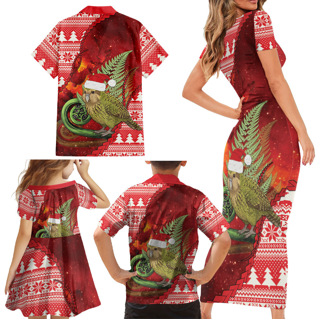 New Zealand Kakapo Christmas In July Family Matching Short Sleeve Bodycon Dress and Hawaiian Shirt Silver Fern Santa Xmas Red Color LT22 - Polynesian Pride