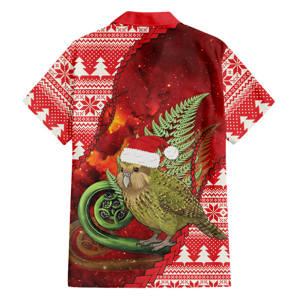 New Zealand Kakapo Christmas In July Family Matching Short Sleeve Bodycon Dress and Hawaiian Shirt Silver Fern Santa Xmas Red Color LT22 - Polynesian Pride