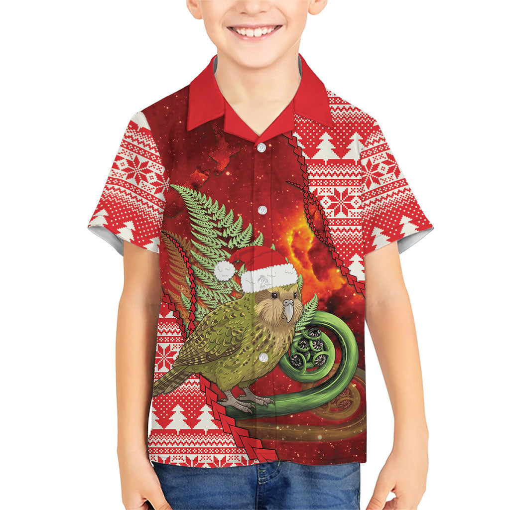 New Zealand Kakapo Christmas In July Family Matching Short Sleeve Bodycon Dress and Hawaiian Shirt Silver Fern Santa Xmas Red Color LT22 Son's Shirt Red - Polynesian Pride