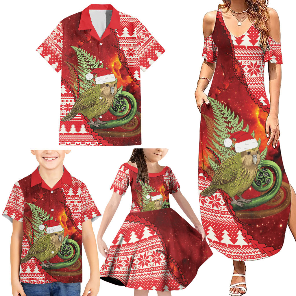 New Zealand Kakapo Christmas In July Family Matching Summer Maxi Dress and Hawaiian Shirt Silver Fern Santa Xmas Red Color LT22 - Polynesian Pride