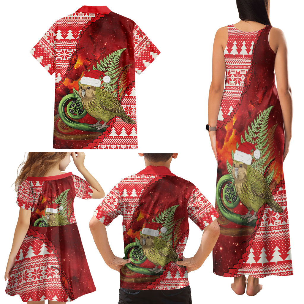 New Zealand Kakapo Christmas In July Family Matching Tank Maxi Dress and Hawaiian Shirt Silver Fern Santa Xmas Red Color LT22 - Polynesian Pride