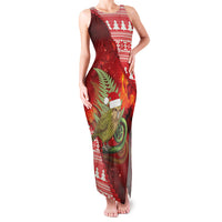New Zealand Kakapo Christmas In July Family Matching Tank Maxi Dress and Hawaiian Shirt Silver Fern Santa Xmas Red Color LT22 Mom's Dress Red - Polynesian Pride