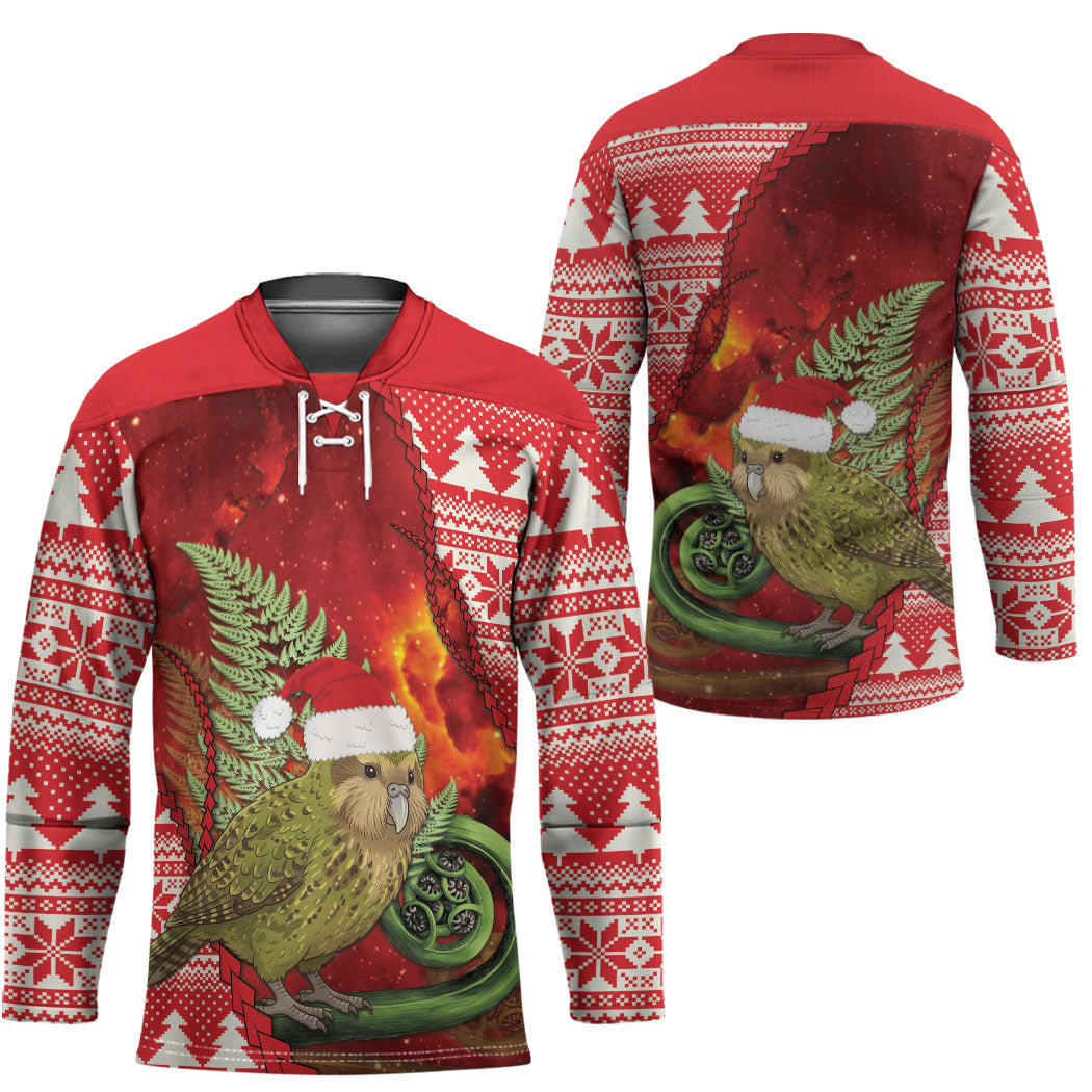 New Zealand Kakapo Christmas In July Hockey Jersey Silver Fern Santa Xmas Red Color