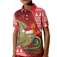 New Zealand Kakapo Christmas In July Kid Polo Shirt Silver Fern Santa Xmas Red Color LT22 Kid Red - Polynesian Pride