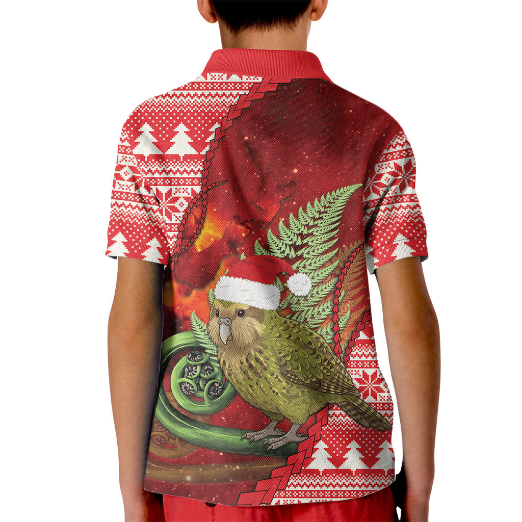 New Zealand Kakapo Christmas In July Kid Polo Shirt Silver Fern Santa Xmas Red Color LT22 - Polynesian Pride