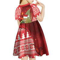 New Zealand Kakapo Christmas In July Kid Short Sleeve Dress Silver Fern Santa Xmas Red Color LT22 - Polynesian Pride