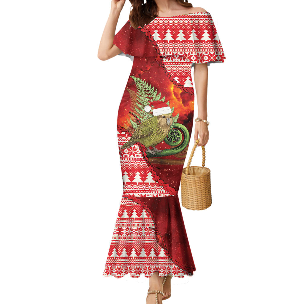 New Zealand Kakapo Christmas In July Mermaid Dress Silver Fern Santa Xmas Red Color LT22 Women Red - Polynesian Pride