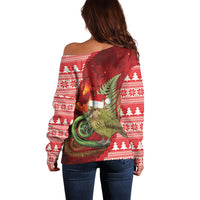 New Zealand Kakapo Christmas In July Off Shoulder Sweater Silver Fern Santa Xmas Red Color